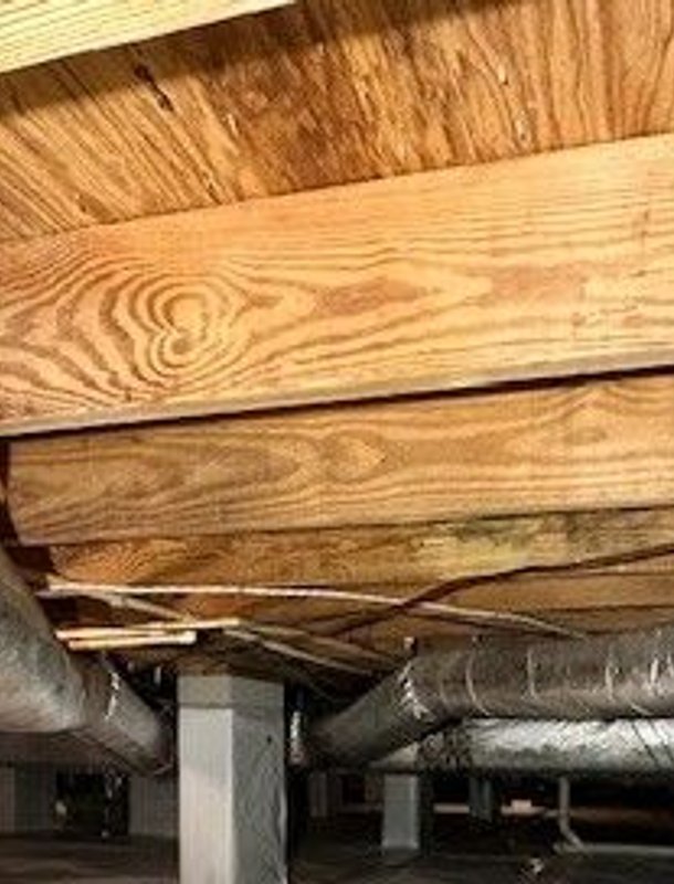 Crawl space wood after mold was cleaned and treated