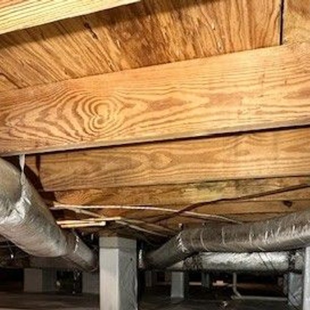 Crawl space wood after mold cleaning and treatment